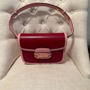 Gucci horsebit pink and red shoulder bag